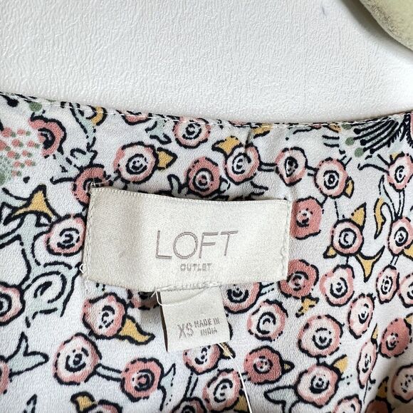 NWT Loft Outlet sz XS Pink Floral Short Sleeve Top Blouse Boho Peasant - Picture 4 of 9